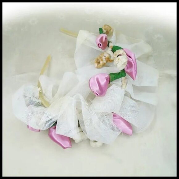 VTG 40s Floral Headbands Rosebud Headpieces Retro Bridesmaid 1940s Lot of 2 - Picture 5 of 14